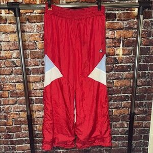 Champion wide leg wind parachute pants Red White windbreaker vintage medium